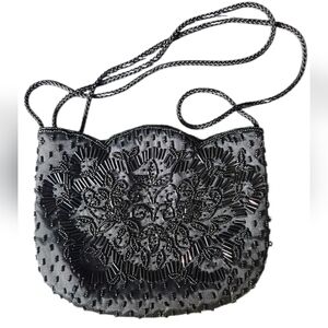 VINTAGE Mini Black Crossbody Beaded Purse GUC